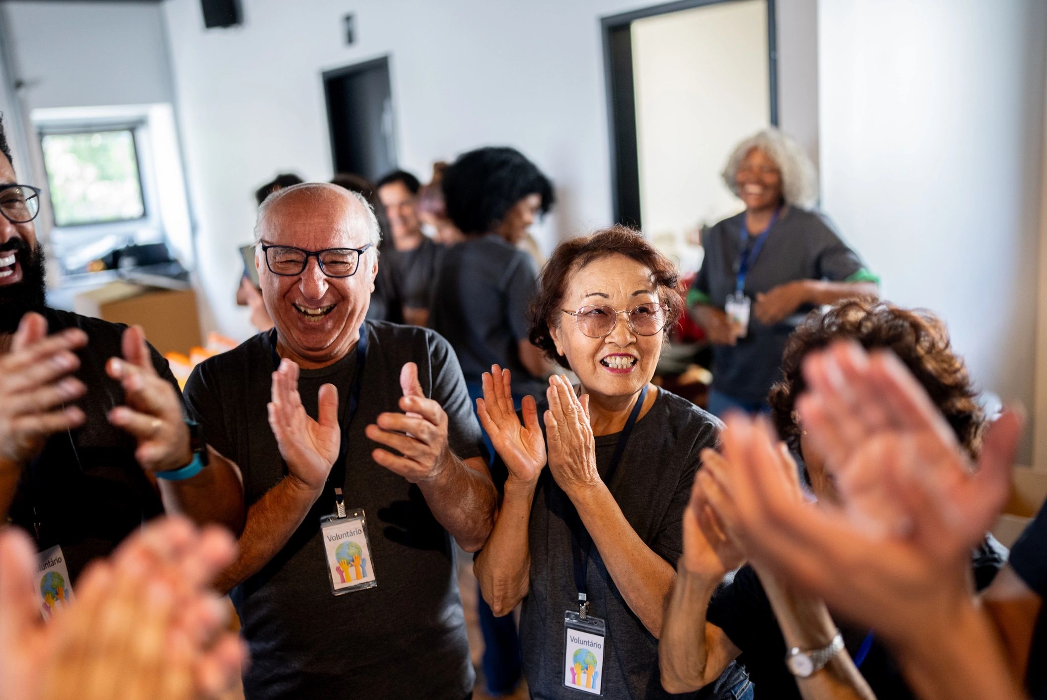 Volunteers celebrating during community outreach